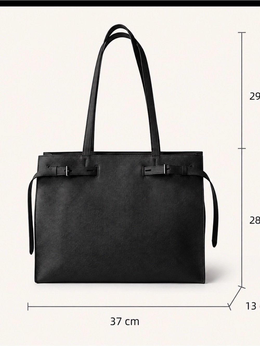 Minimalist Black Full Grain Leather Tote Bag - Women's Structured Shoulder Tote - Picture 2 of 2